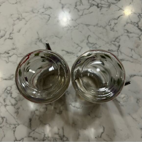 Set of 2 Vintage Glassware Metal Lid Hand Painted Syrup Pourers Dispensers - Picture 6 of 9